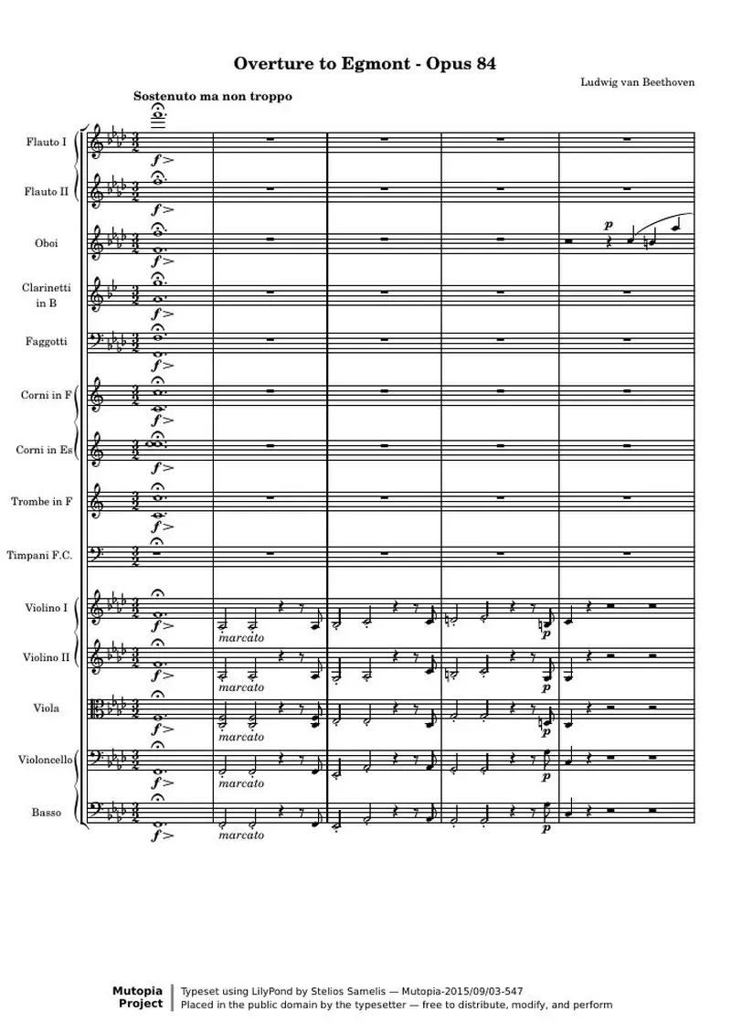 Первая страница нот «Overture to Egmont»