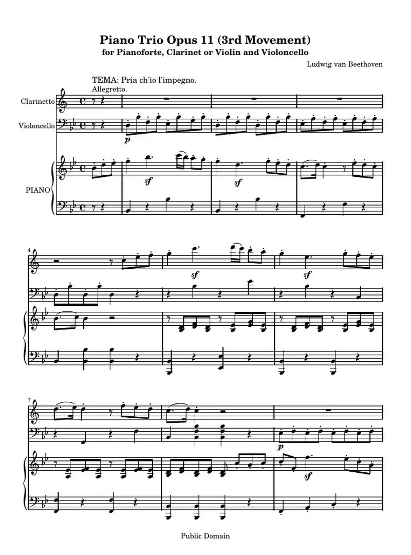 Первая страница нот «Piano Trio Opus 11 (3rd Movement)»