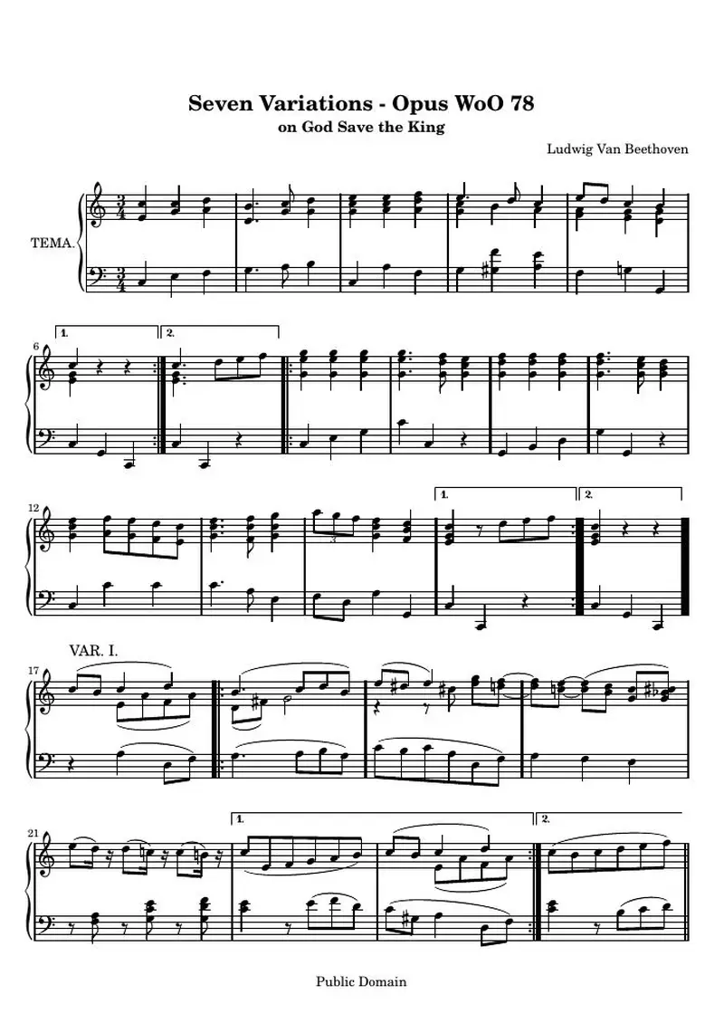 Первая страница нот «Seven Вариации - Opus WoO 78»