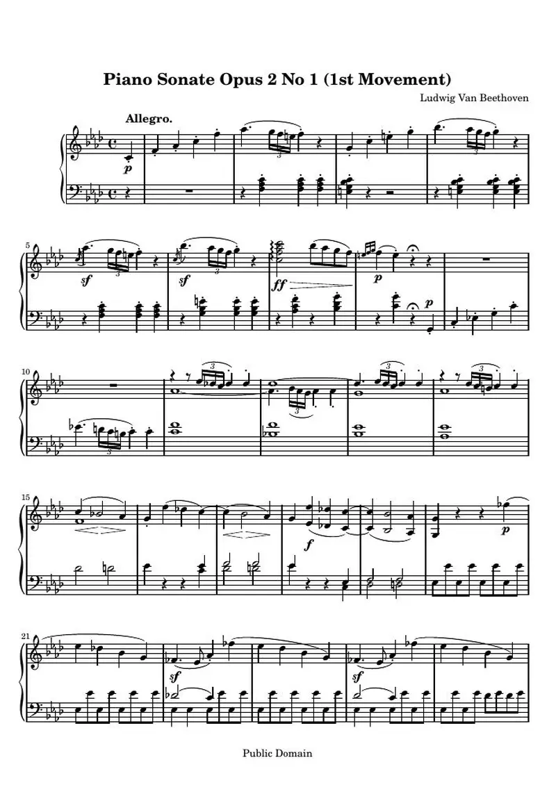 Первая страница нот «Соната № 1 (1st Movement: Allegro)»