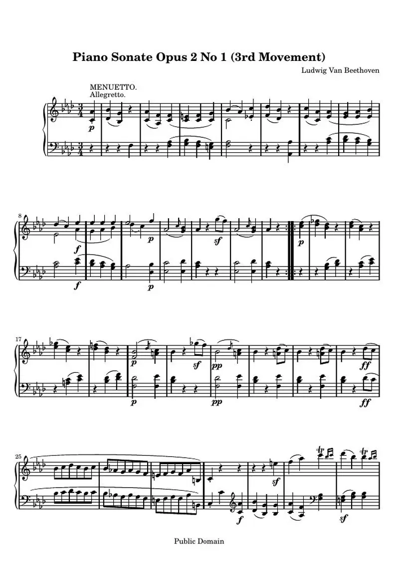 Первая страница нот «Соната № 1 (3rd Movement: Allegretto)»