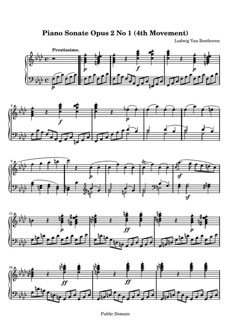 Первая страница нот «Соната № 1 (4th Movement: Prestissimo)»