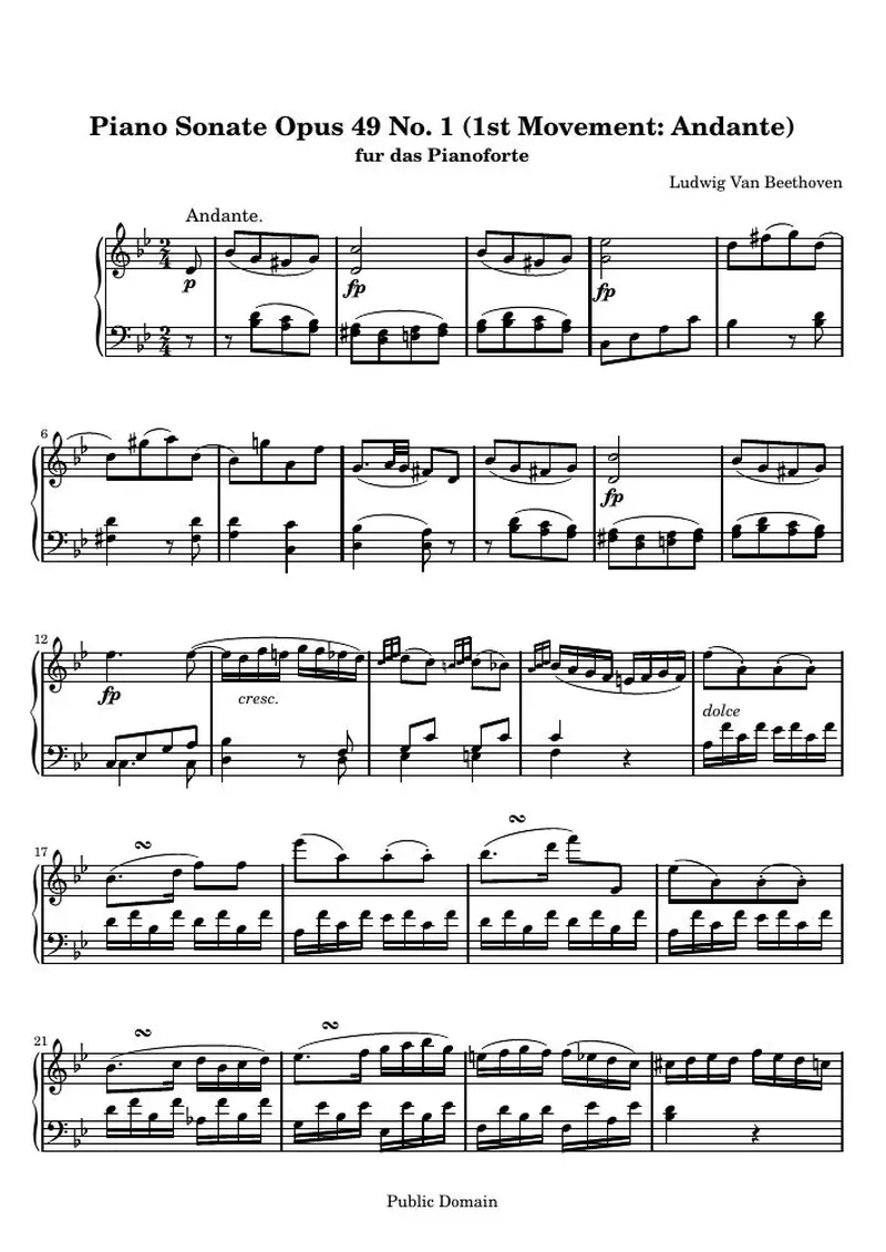 Первая страница нот «Соната № 19 (1st Movement: Andante)»