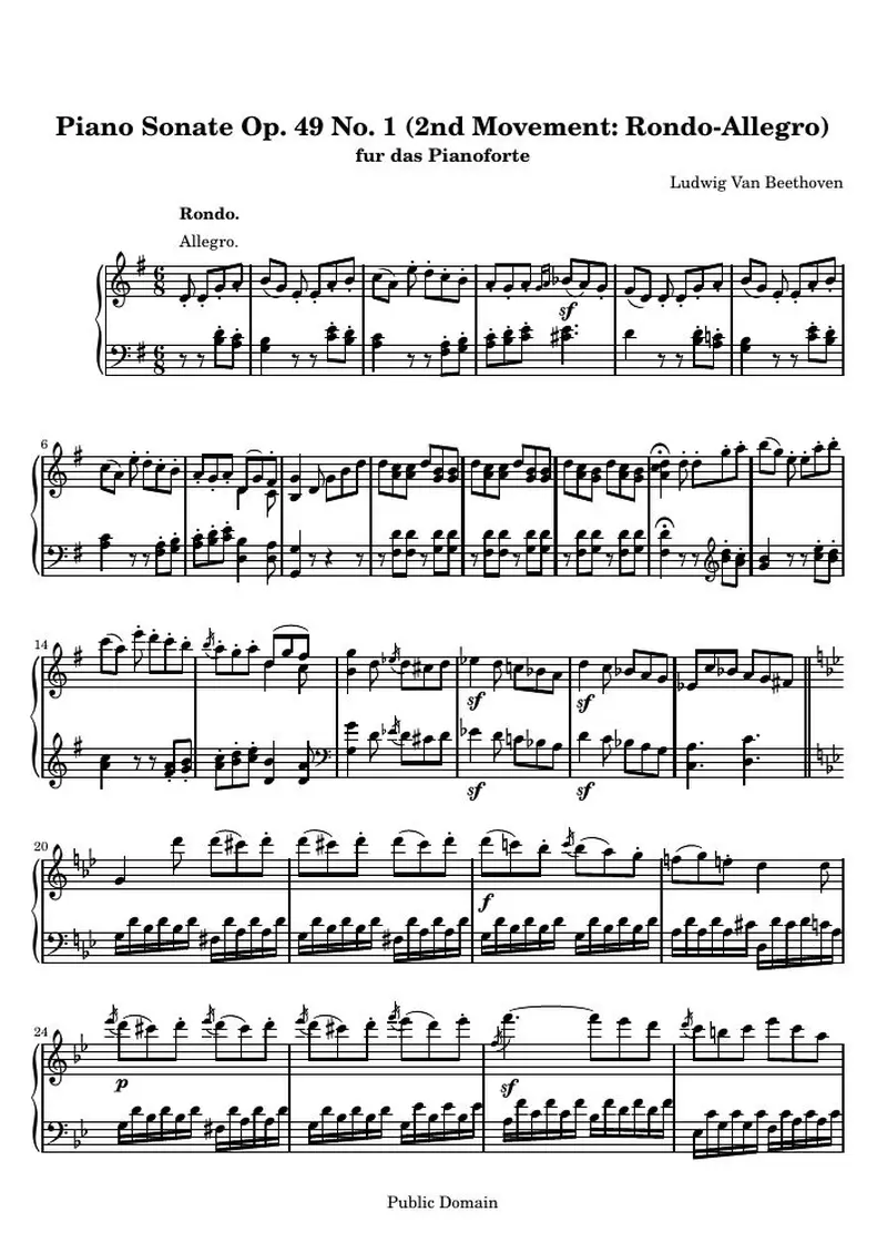 Первая страница нот «Соната № 19 (2nd Movement: Рондо-Allegro)»