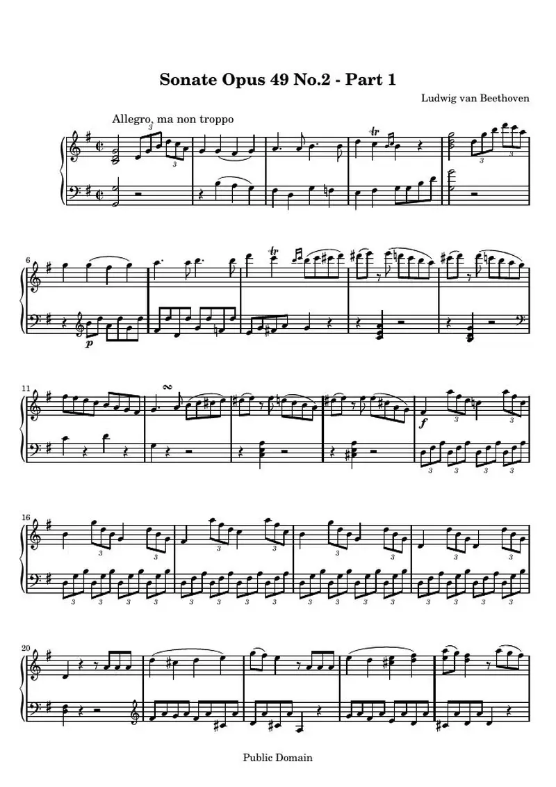 Первая страница нот «Соната № 20 (1st Movement: Allegro, ma non troppo)»