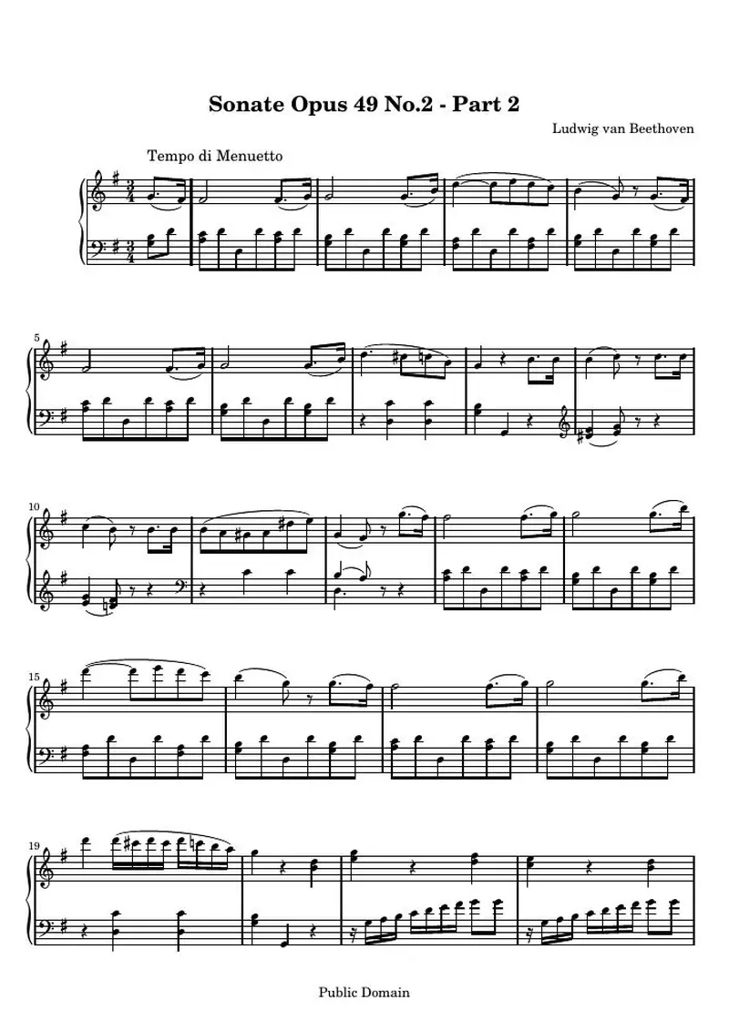 Первая страница нот «Соната № 20 (2nd Movement: Tempo di Менуэтto)»