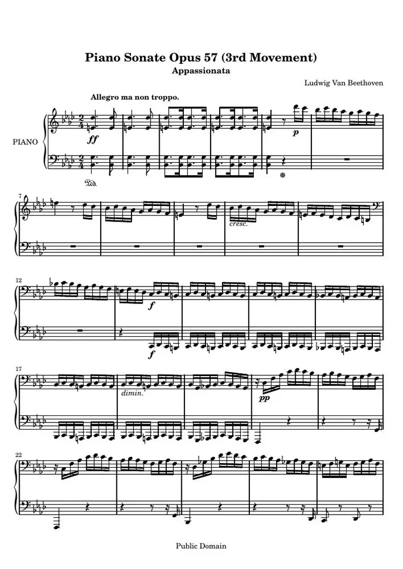 Первая страница нот «Соната № 23 “Appassionata” (3rd Movement: Allegro, ma non troppo - Presto)»