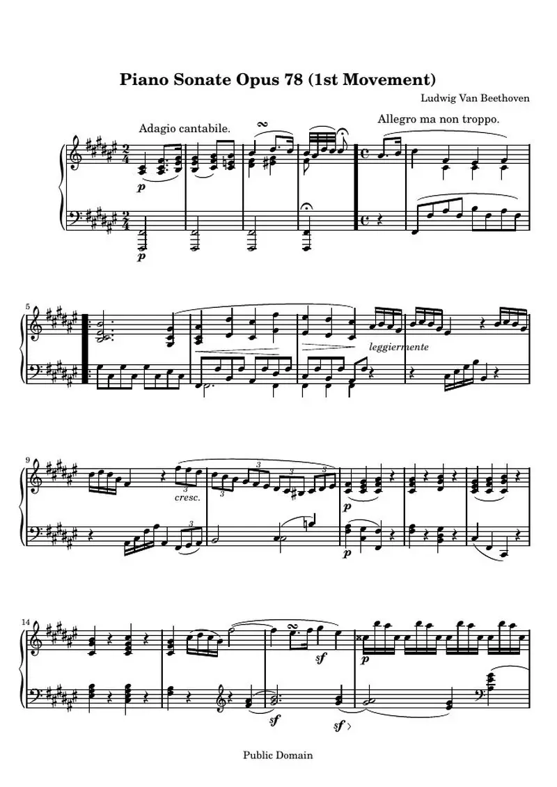 Первая страница нот «Соната № 24 (1st Movement: Adagio cantabile)»