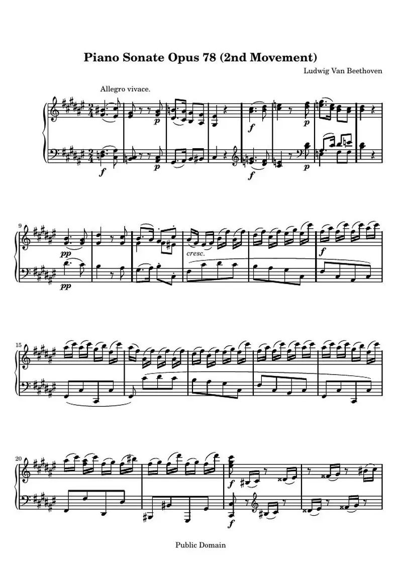Первая страница нот «Соната № 24 (2nd Movement: Allegro vivace)»