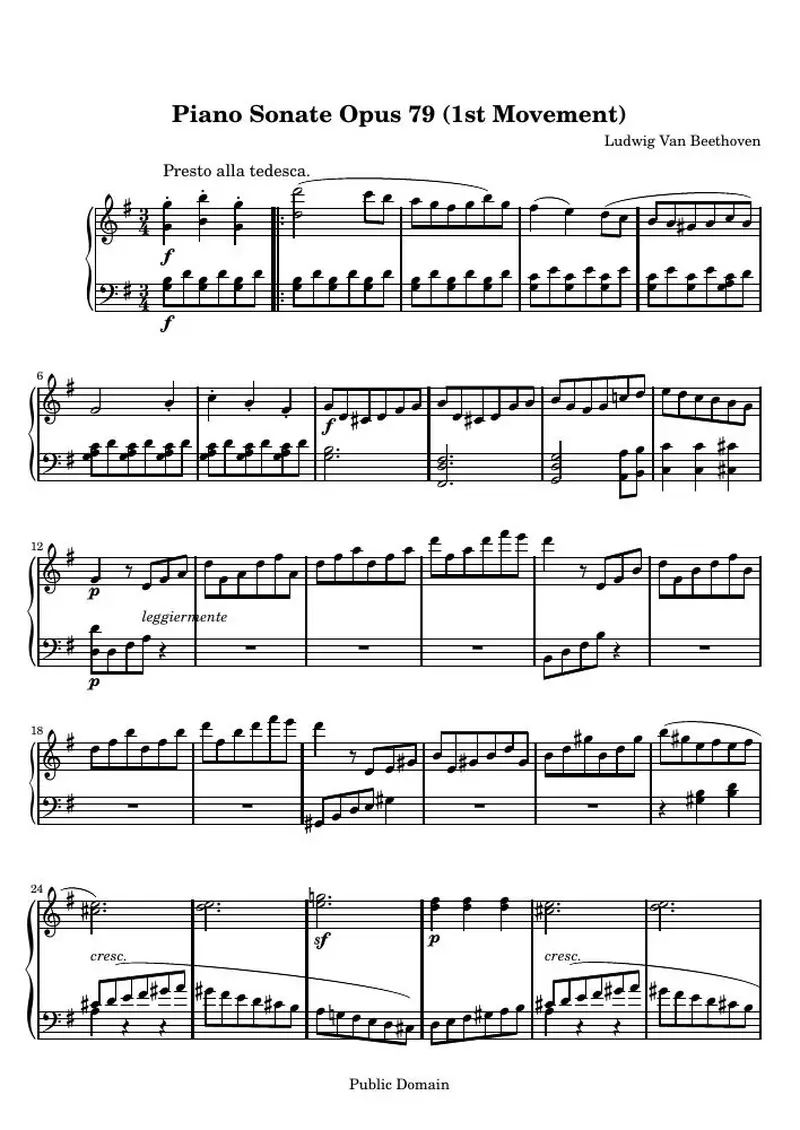 Первая страница нот «Соната № 25 (1st Movement: Presto alla tedesca)»