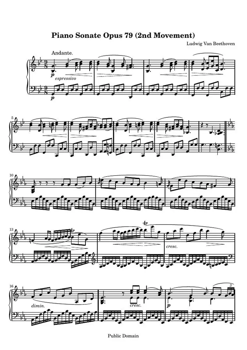 Первая страница нот «Соната № 25 (2nd Movement: Andante)»