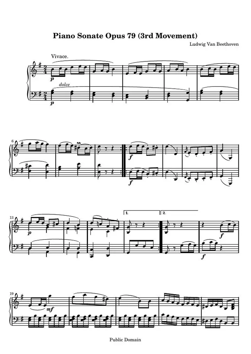 Первая страница нот «Соната № 25 (3rd Movement: Vivace)»