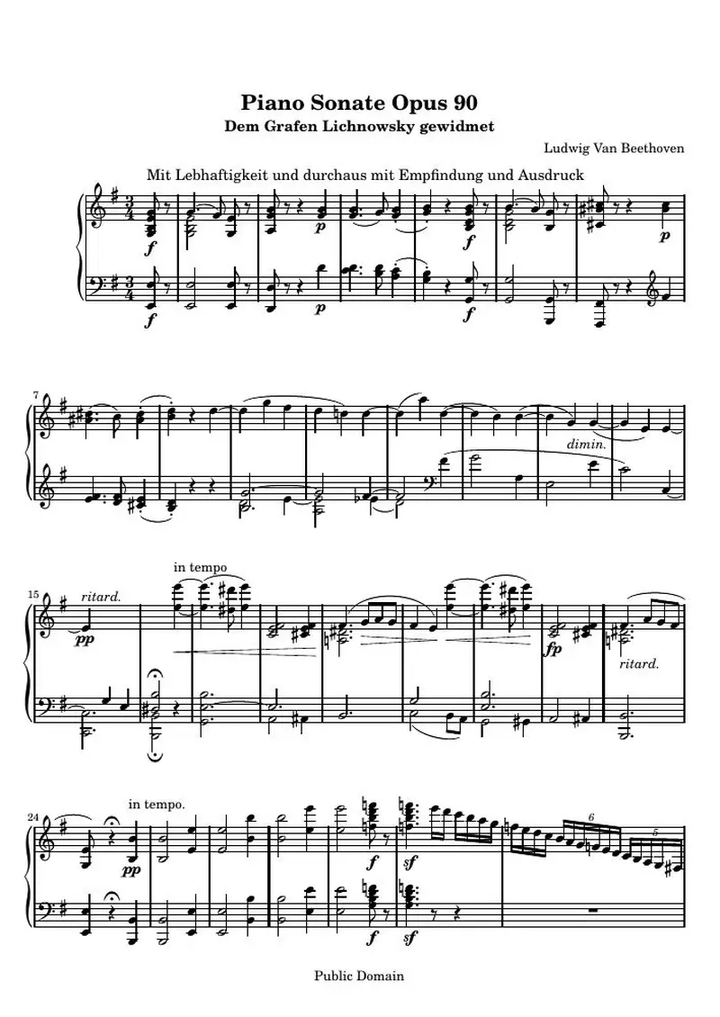 Первая страница нот «Соната № 27 (1st Movement: Mit Lebhaftigkeit)»