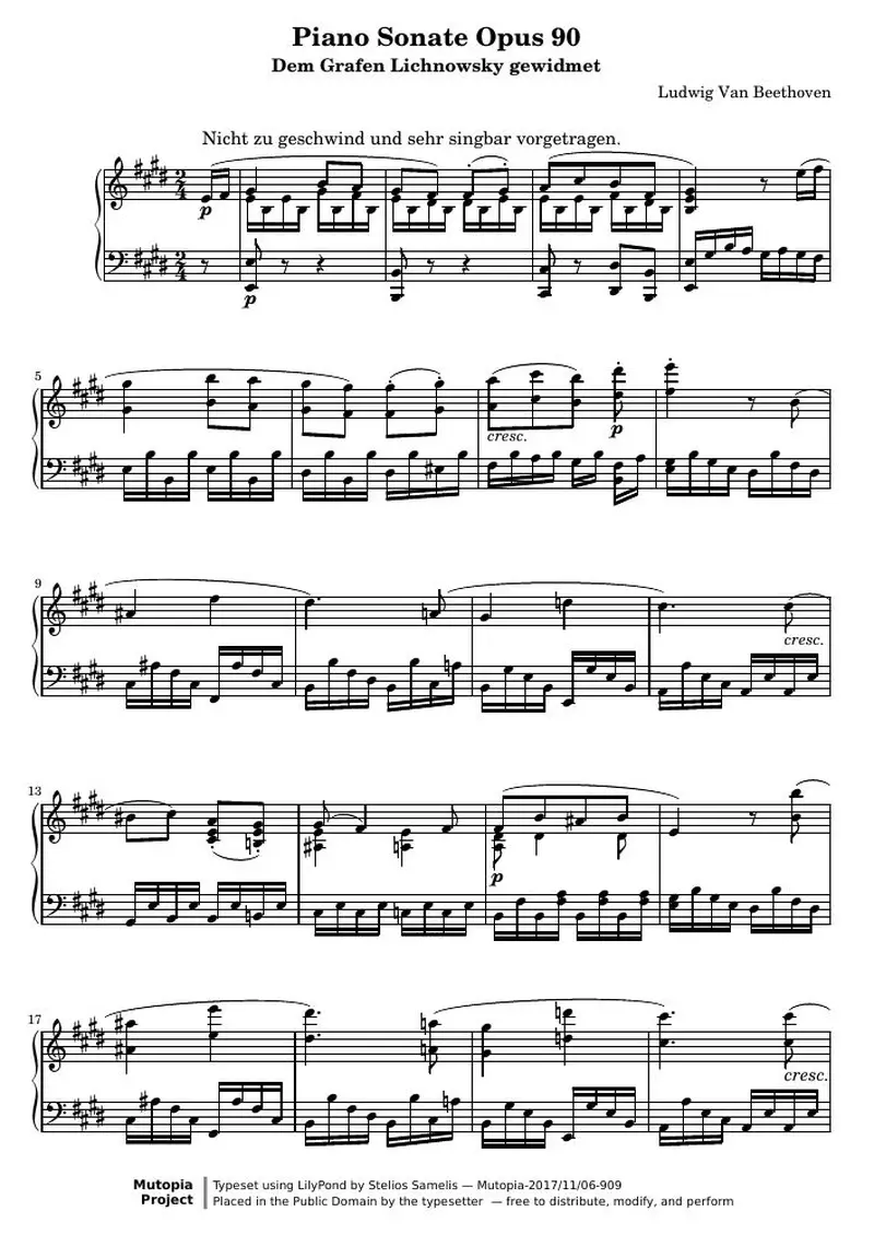 Первая страница нот «Соната № 27 (2nd Movement: Nicht zu geschwind)»