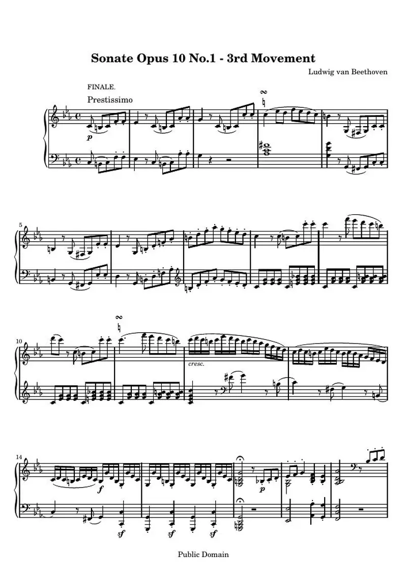 Первая страница нот «Соната № 5 (3rd Movement: Prestissimo)»