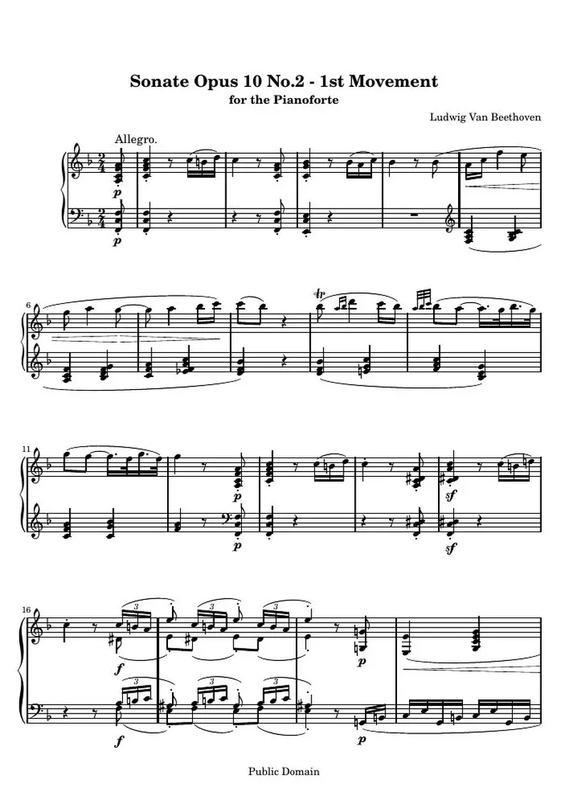 Первая страница нот «Соната № 6 (1st Movement: Allegro)»