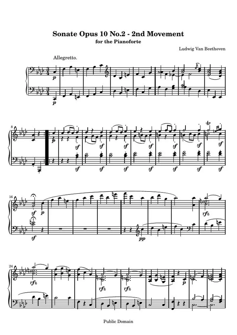 Первая страница нот «Соната № 6 (2nd Movement: Allegretto)»