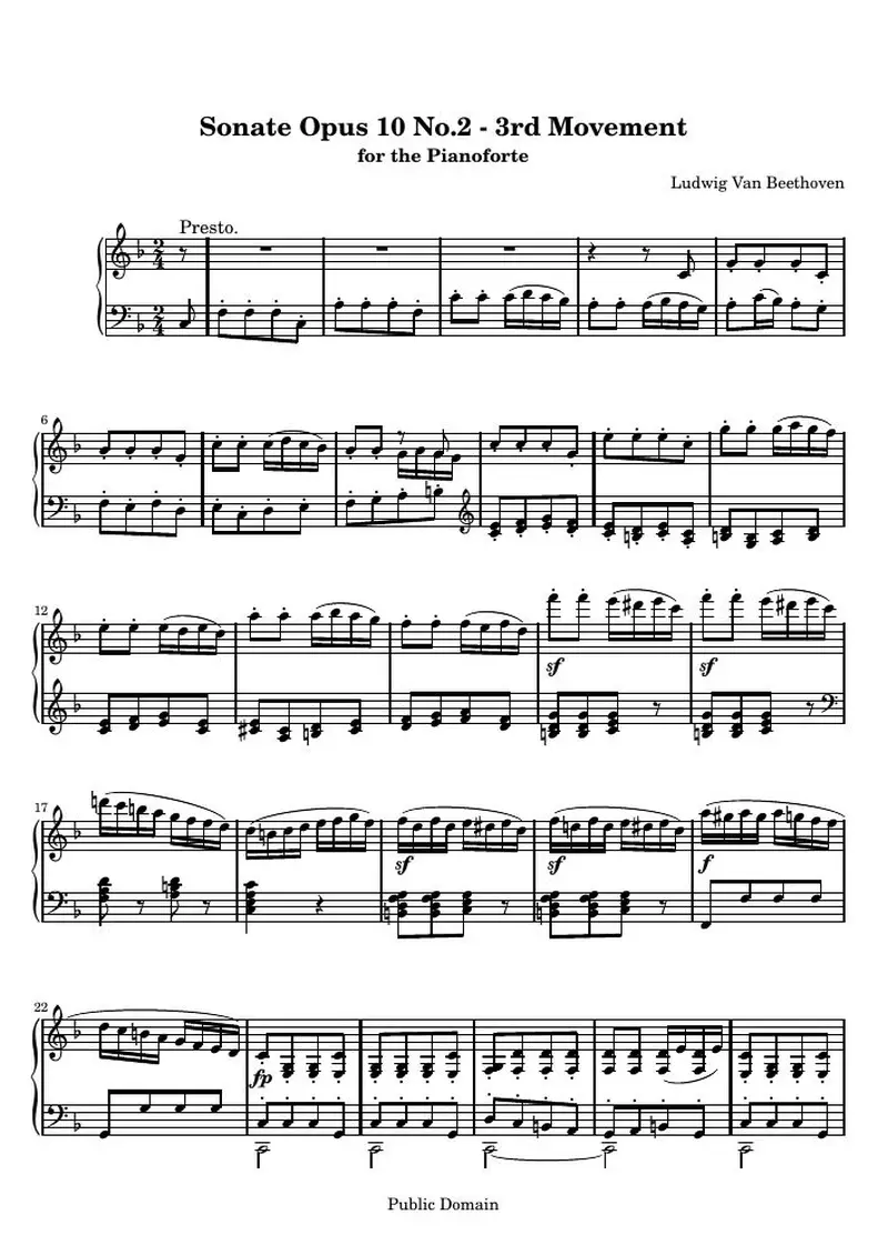 Первая страница нот «Соната № 6 (3rd Movement: Presto)»