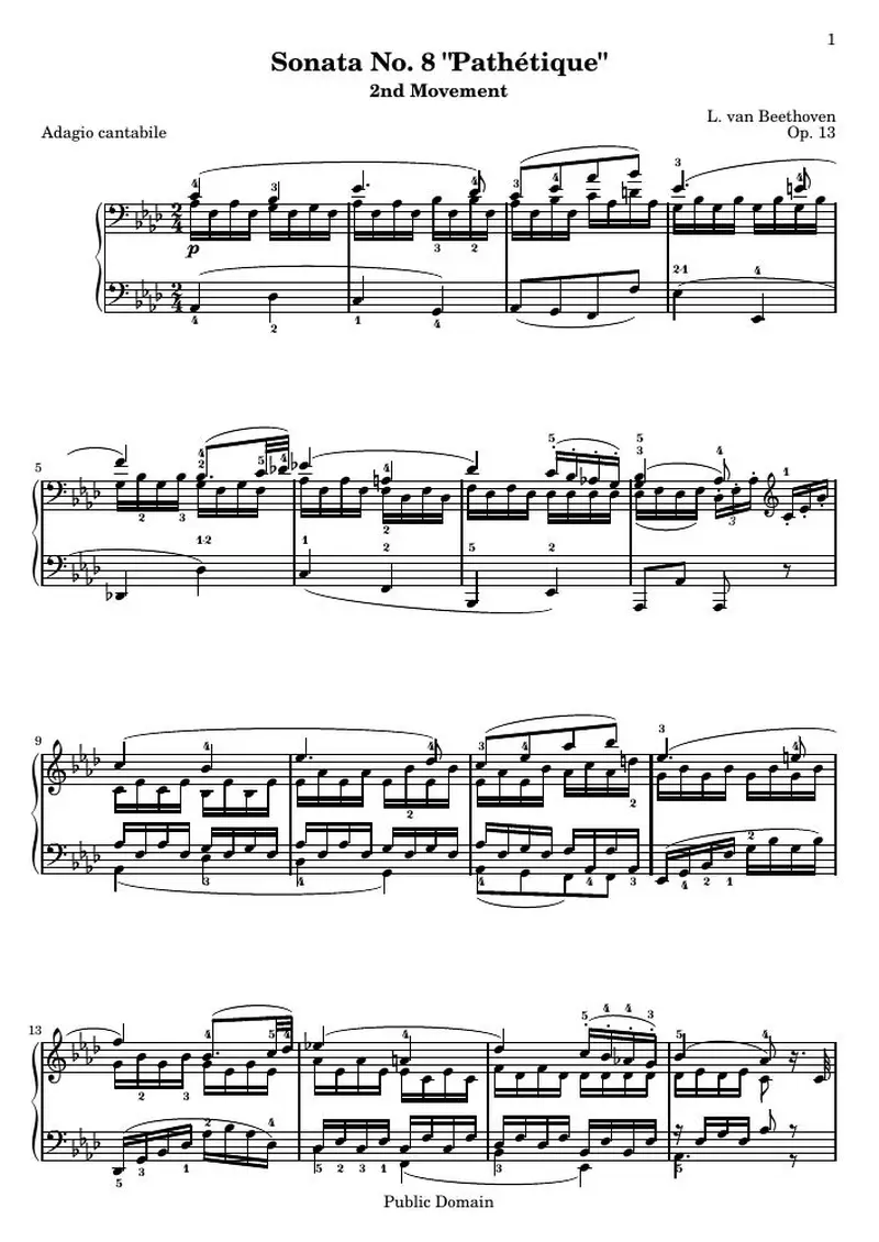 Первая страница нот «Соната № 8 «Патетическая» (2nd Movement: Adagio cantabile)»