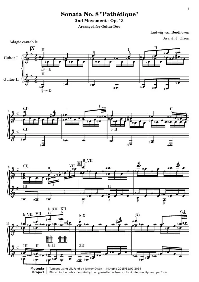 Первая страница нот «Соната № 8 «Патетическая» (2nd Movement: Adagio cantabile)»