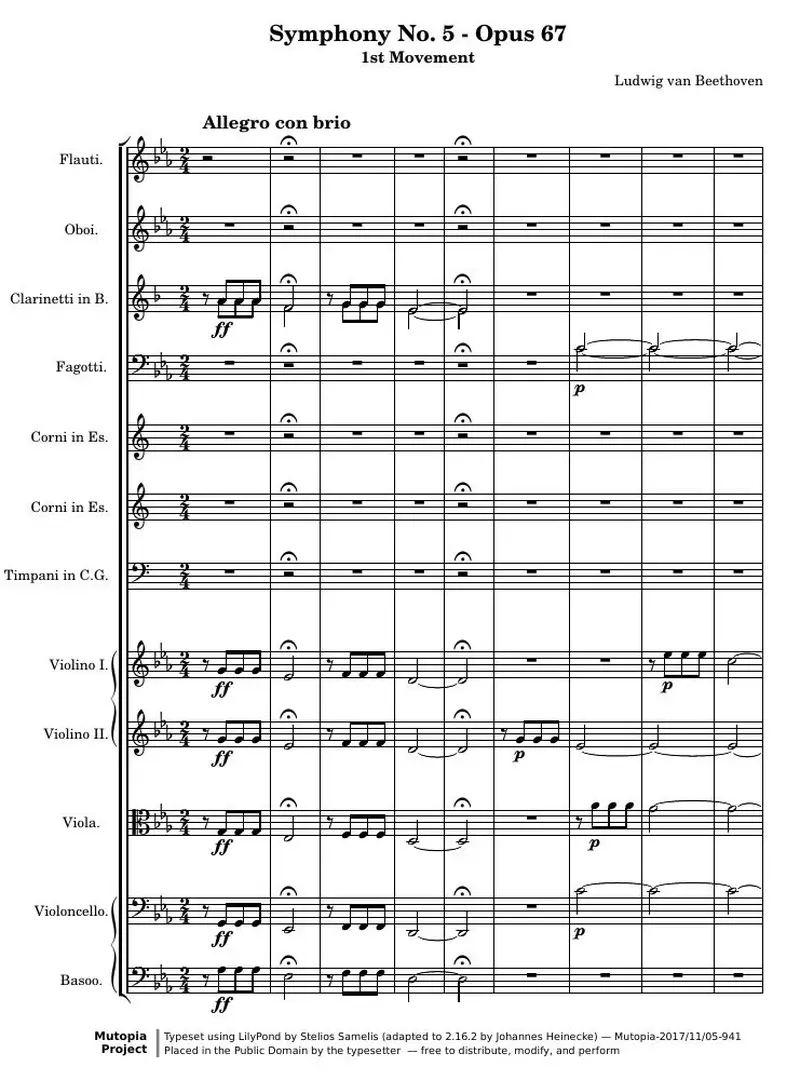 Первая страница нот «Symphony № 5 - Opus 67 (1st Movement)»