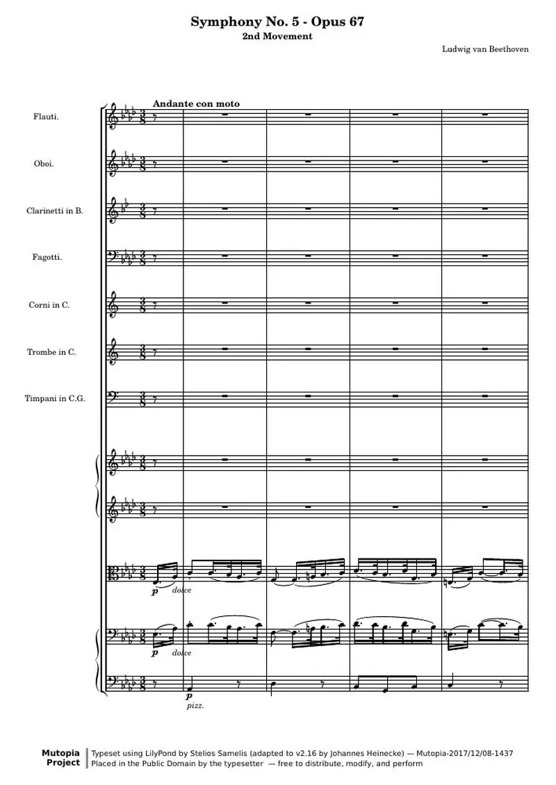 Первая страница нот «Symphony № 5 - Opus 67 (2nd Movement)»