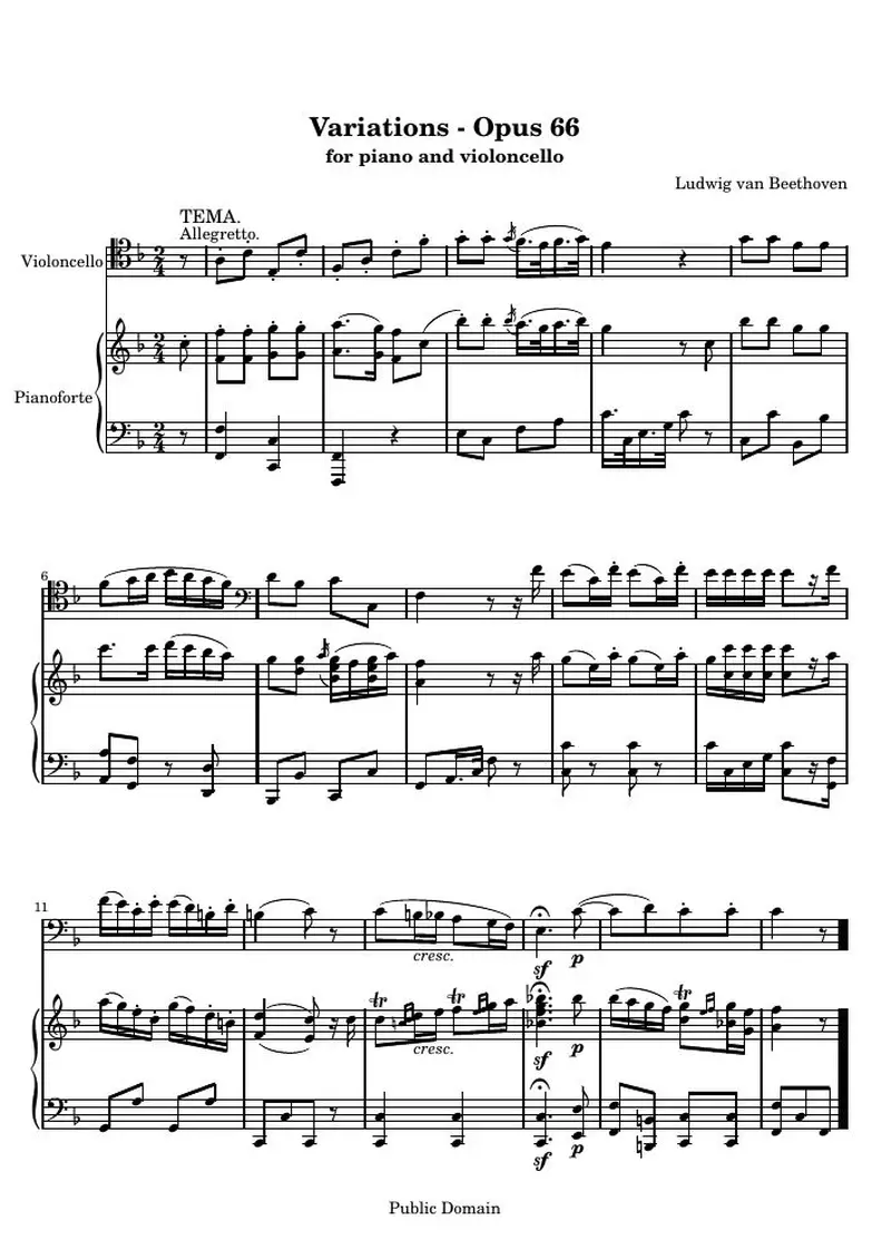 Первая страница нот «Вариации - Opus 66»