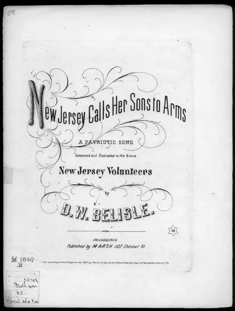 Первая страница нот «New Jersey calls her sons to arms»