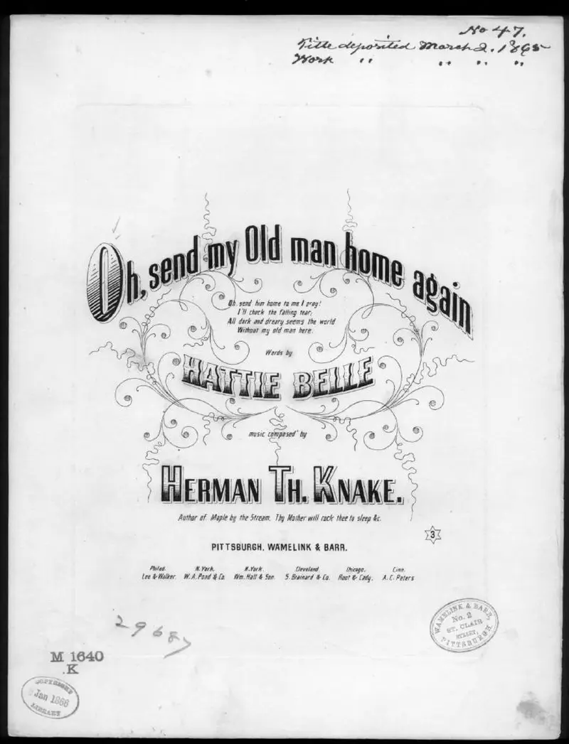 Первая страница нот «Oh! send my old man home again»