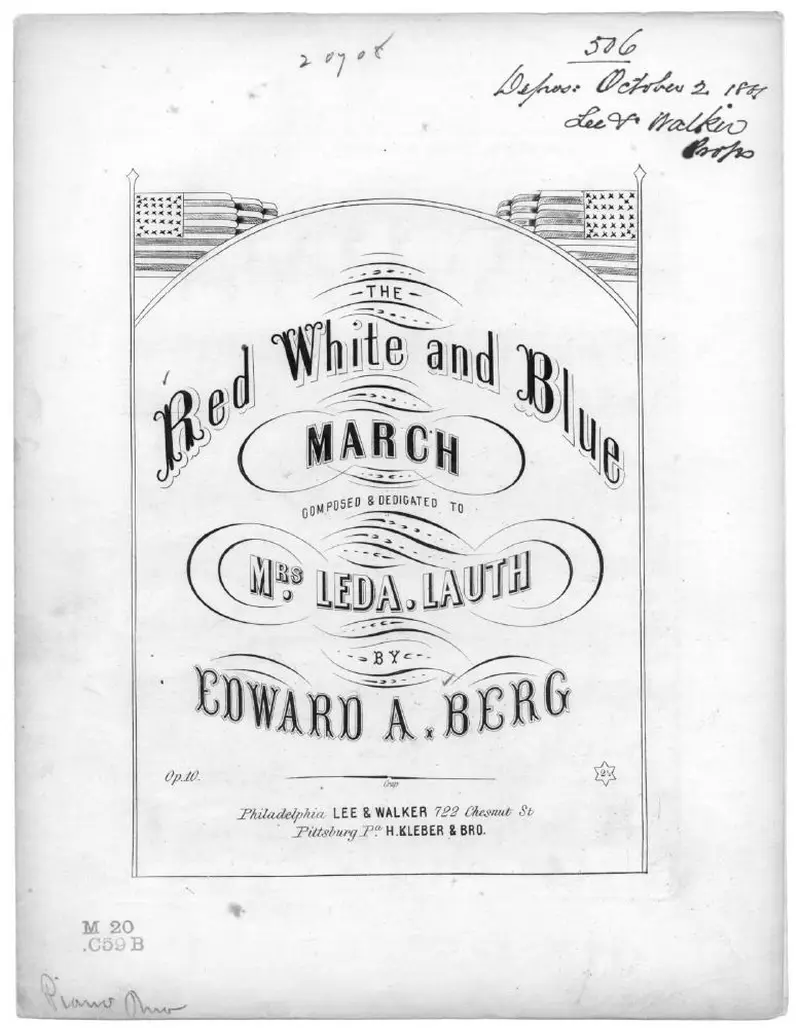 Первая страница нот «The Red white and blue Марш»