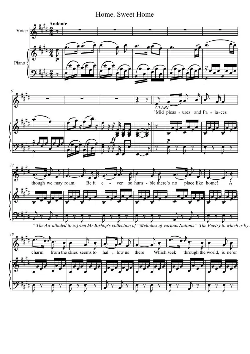 Первая страница нот «Home. Sweet Home»