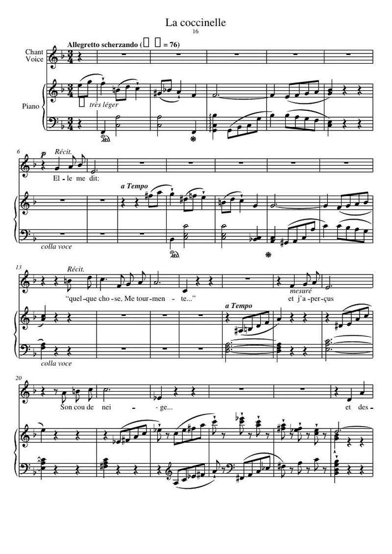 Первая страница нот «La coccinelle»