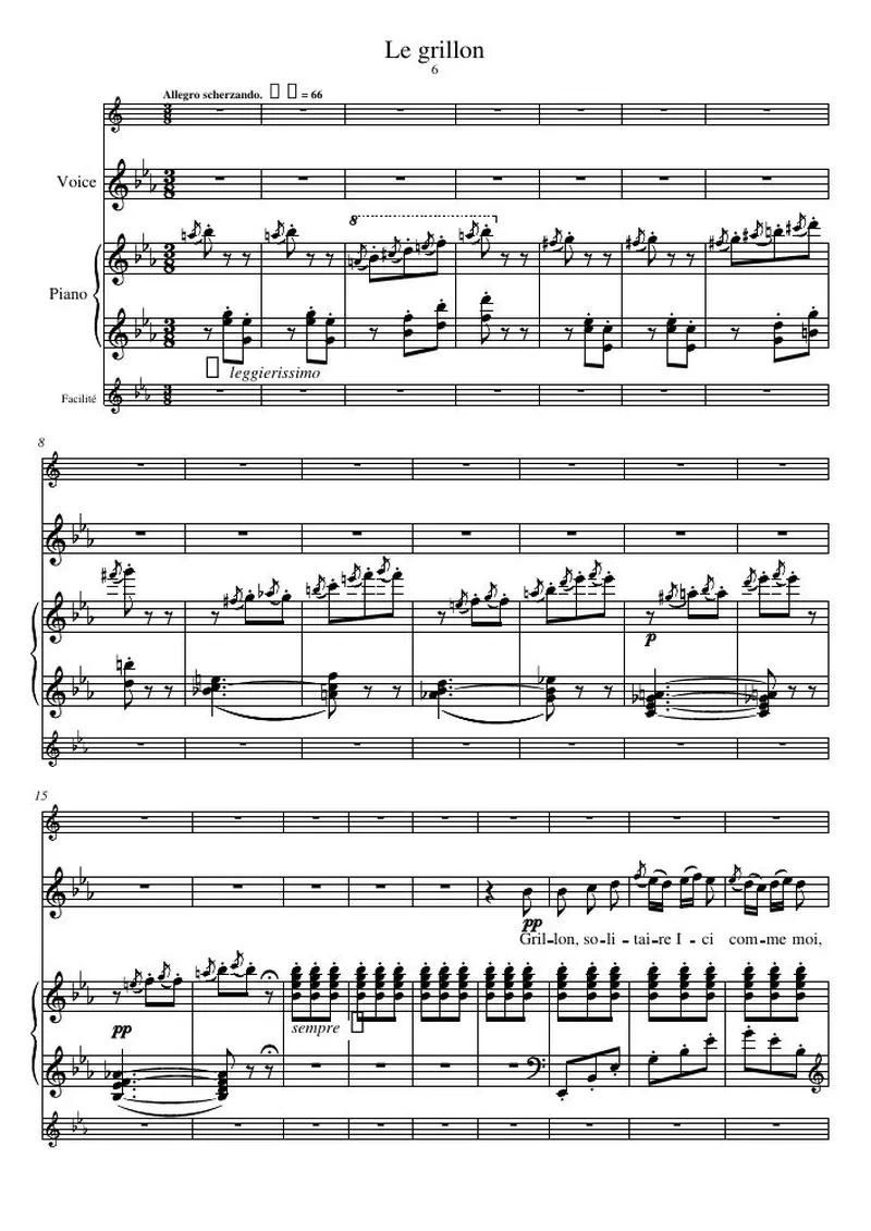 Первая страница нот «Le grillon»