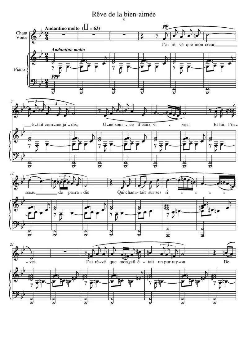 Первая страница нот «Rêve de la bien-aimée»