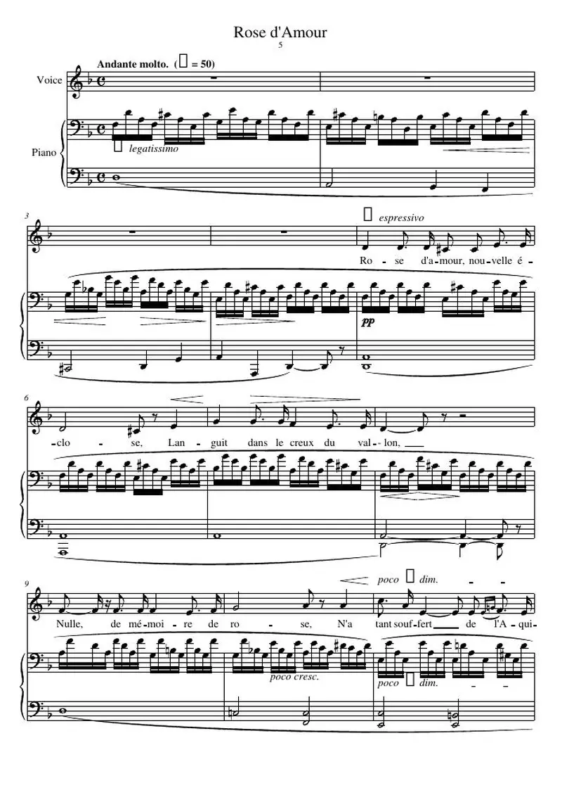 Первая страница нот «Rose d'Amour»