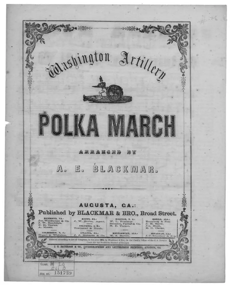 Первая страница нот «Washington artillery polka Марш»