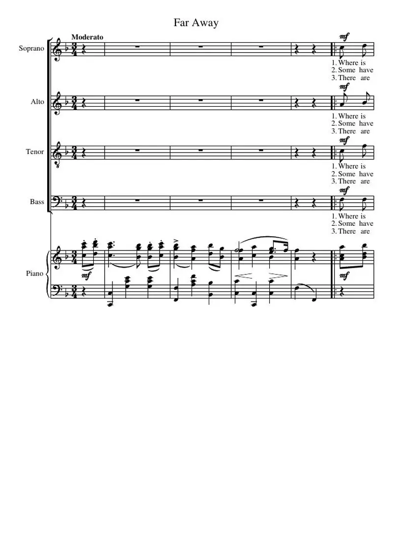 Первая страница нот «Far Away»