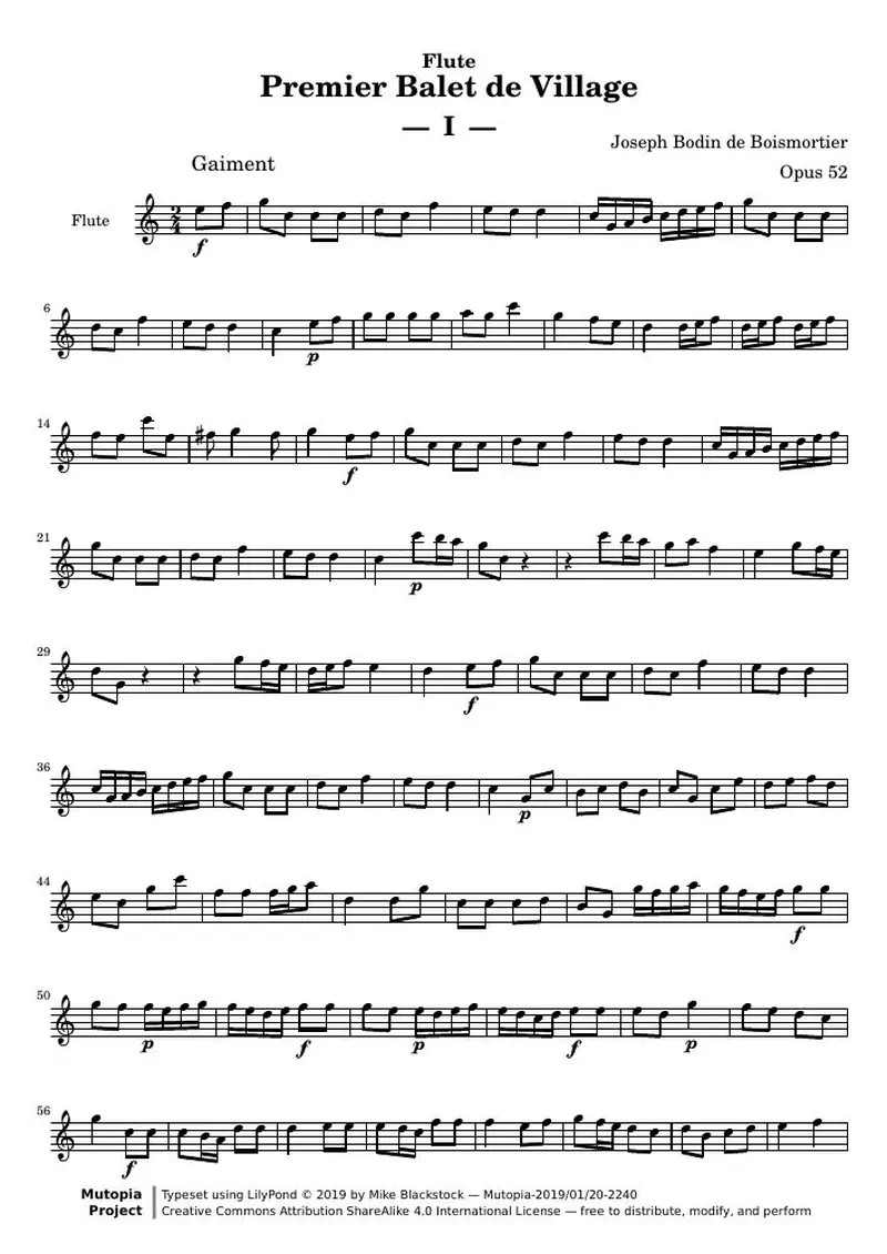 Первая страница нот «Premier Balet de Village (соч. 52) — Premier_Balet-flute»