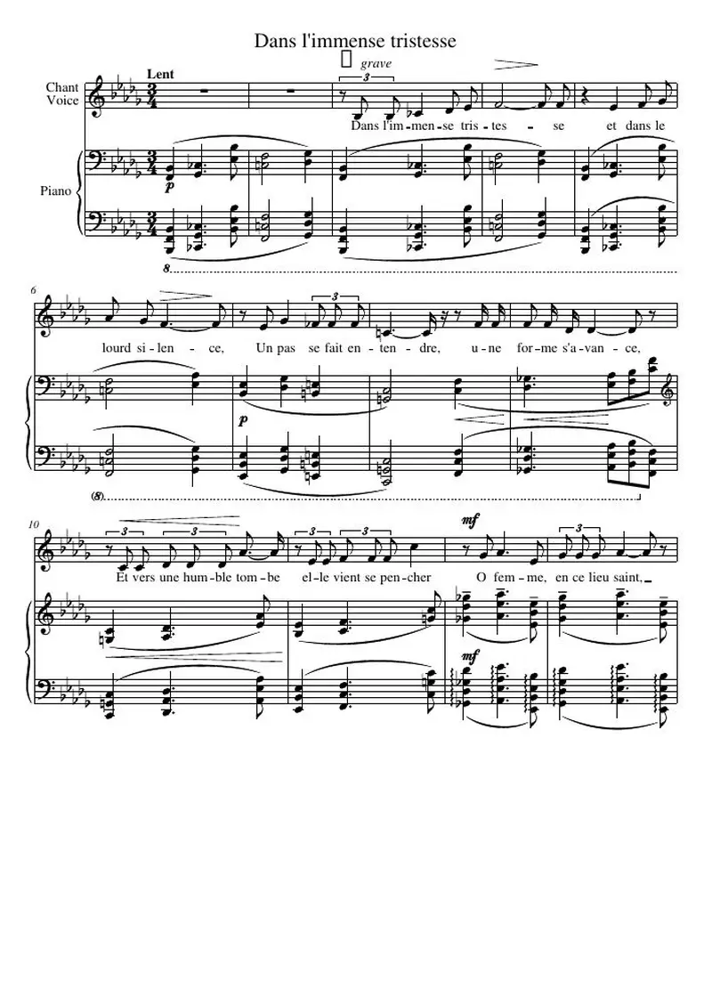 Первая страница нот «Dans l'immense tristesse»