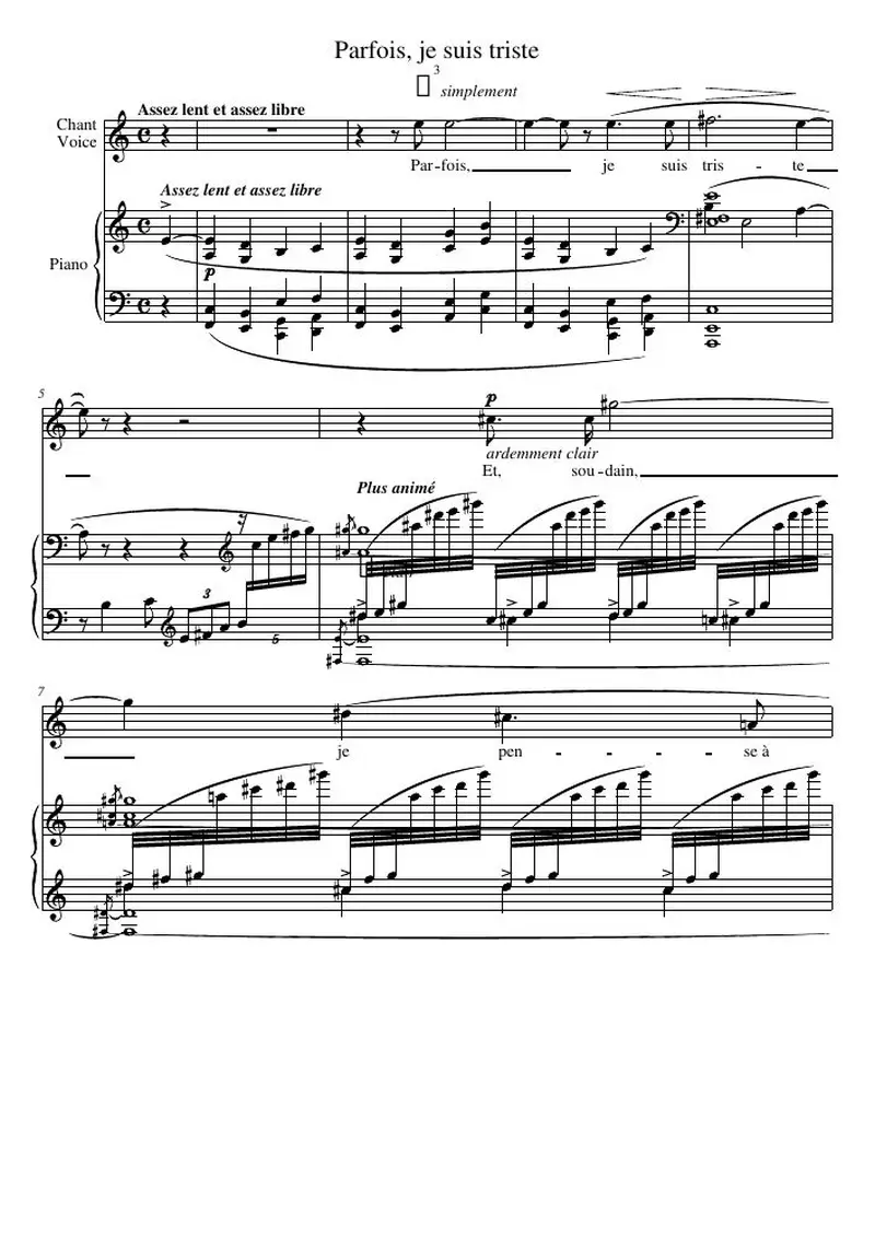 Первая страница нот «Parfois, je suis triste»