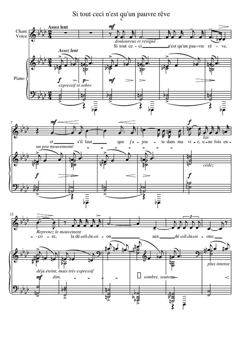 Первая страница нот «Si tout ceci n'est qu'un pauvre rêve»