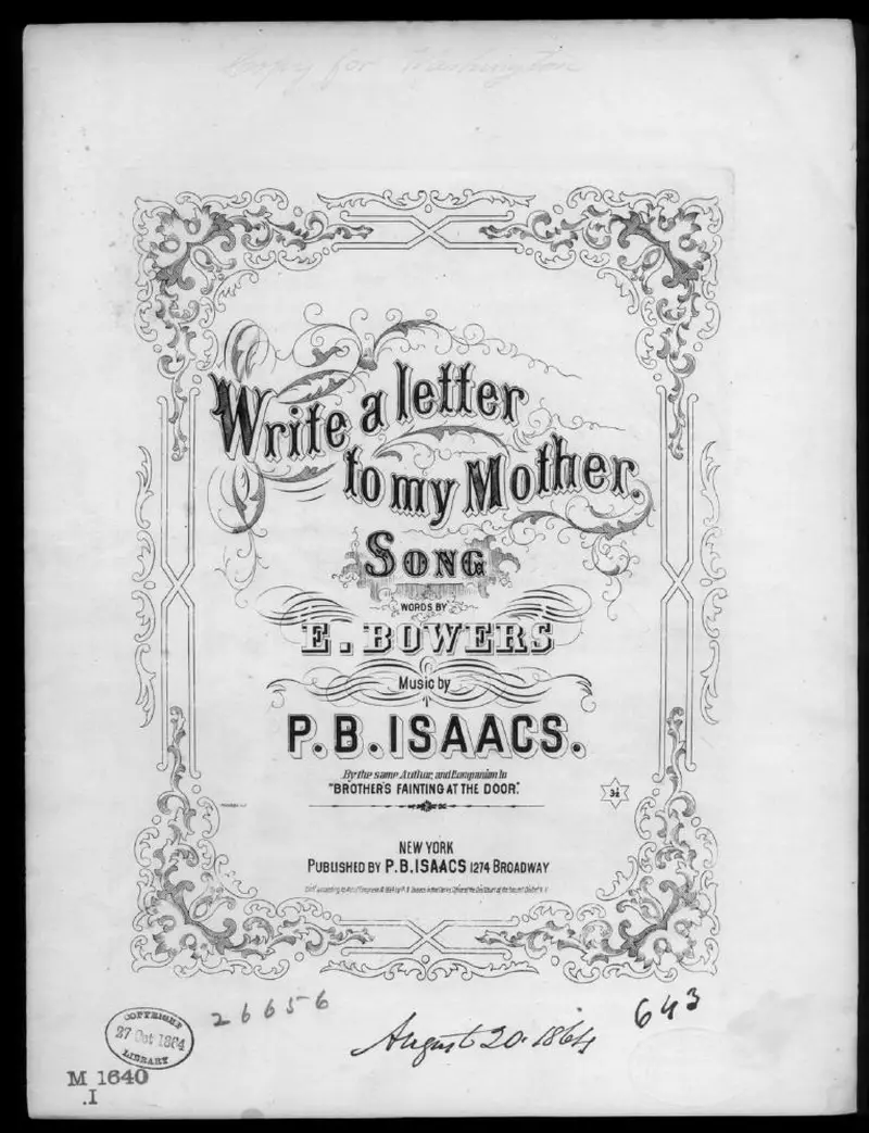 Первая страница нот «Write a letter to my mother»
