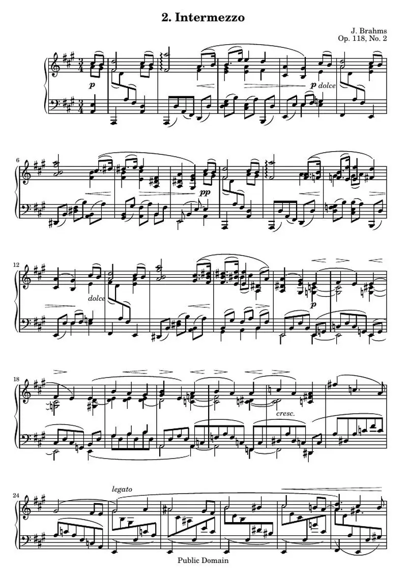 Первая страница нот «2. Intermezzo»
