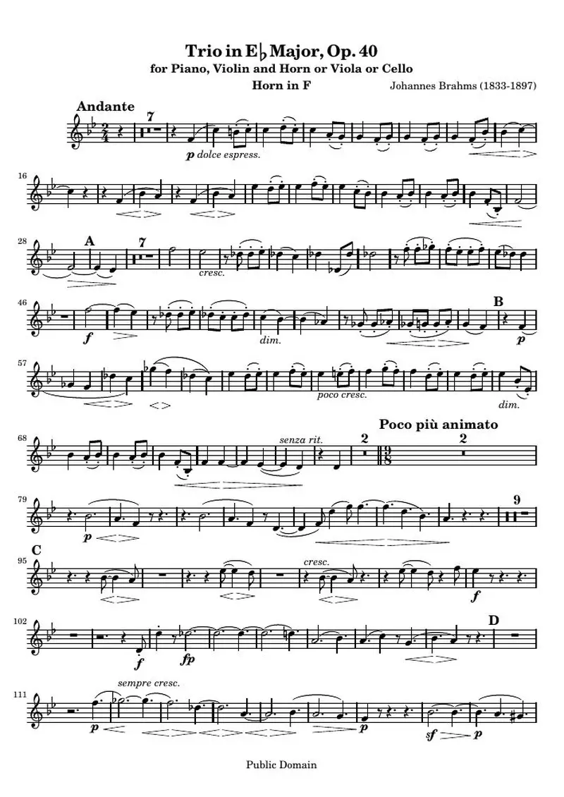 Первая страница нот «Brahms Horn Trio (O 40) — HornInF»