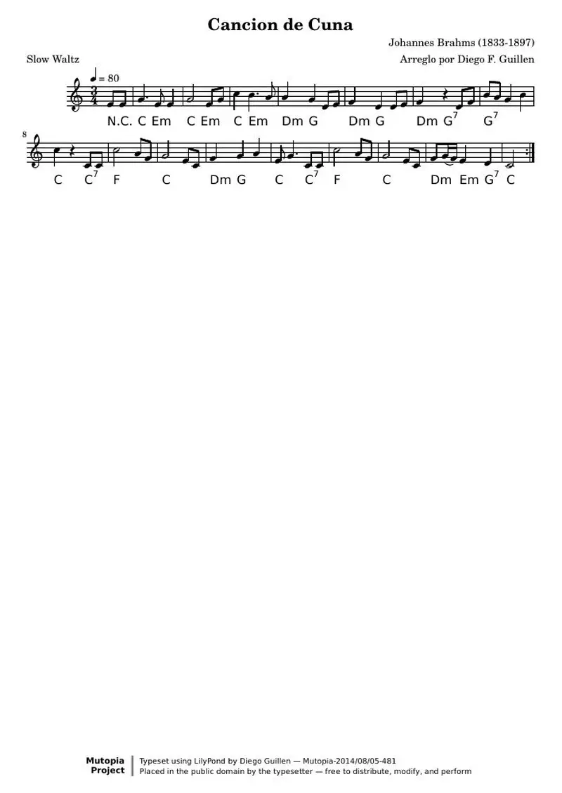 Первая страница нот «Cancion de Cuna»
