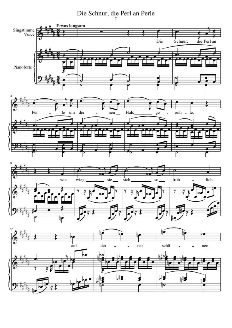 Первая страница нот «Die Schnur, die Perl an Perle»