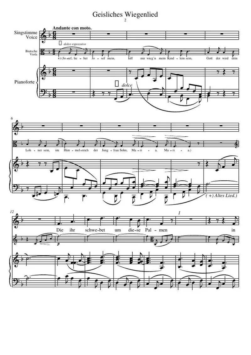 Первая страница нот «Geisliches Wiegenlied»