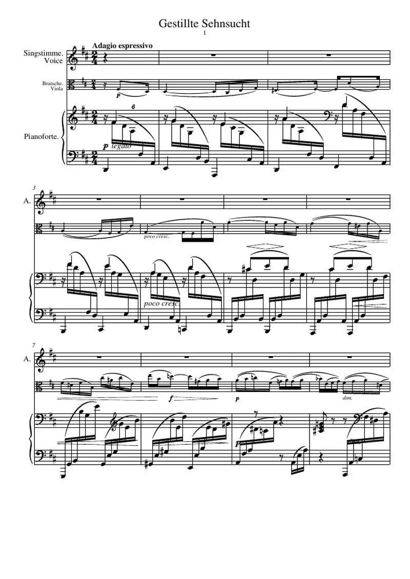 Первая страница нот «Gestillte Sehnsucht»