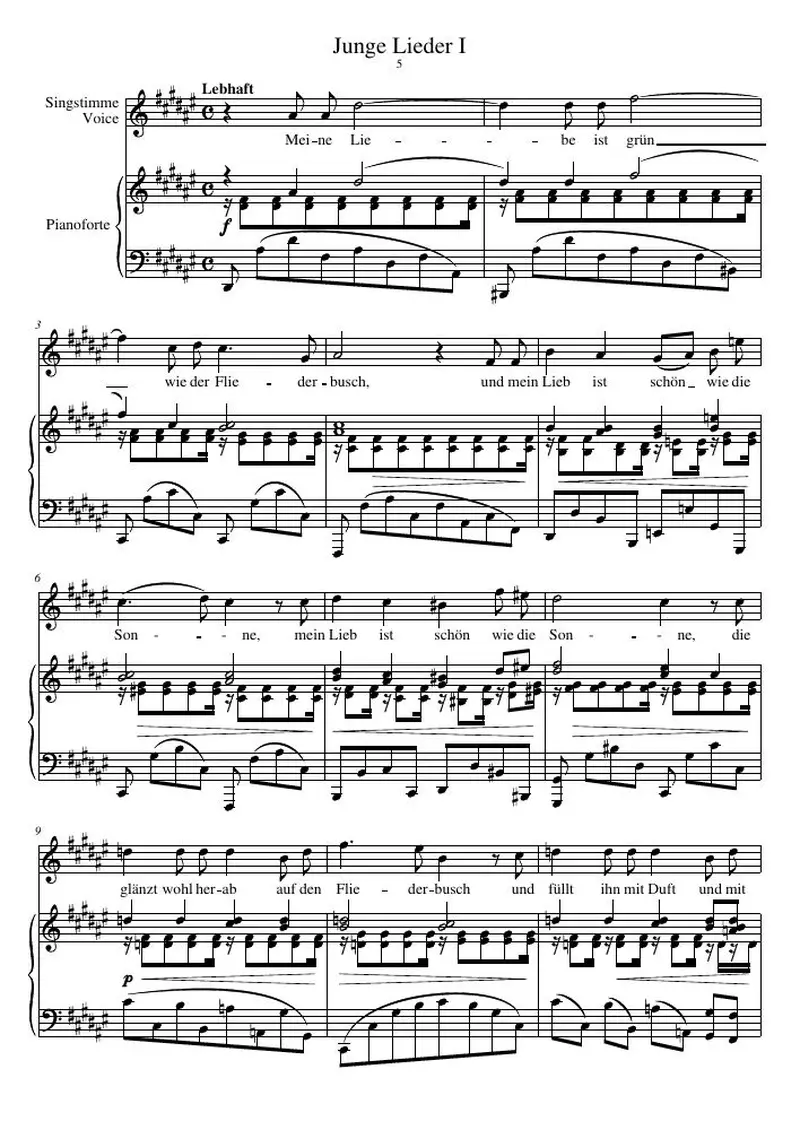 Первая страница нот «Junge Lieder I»