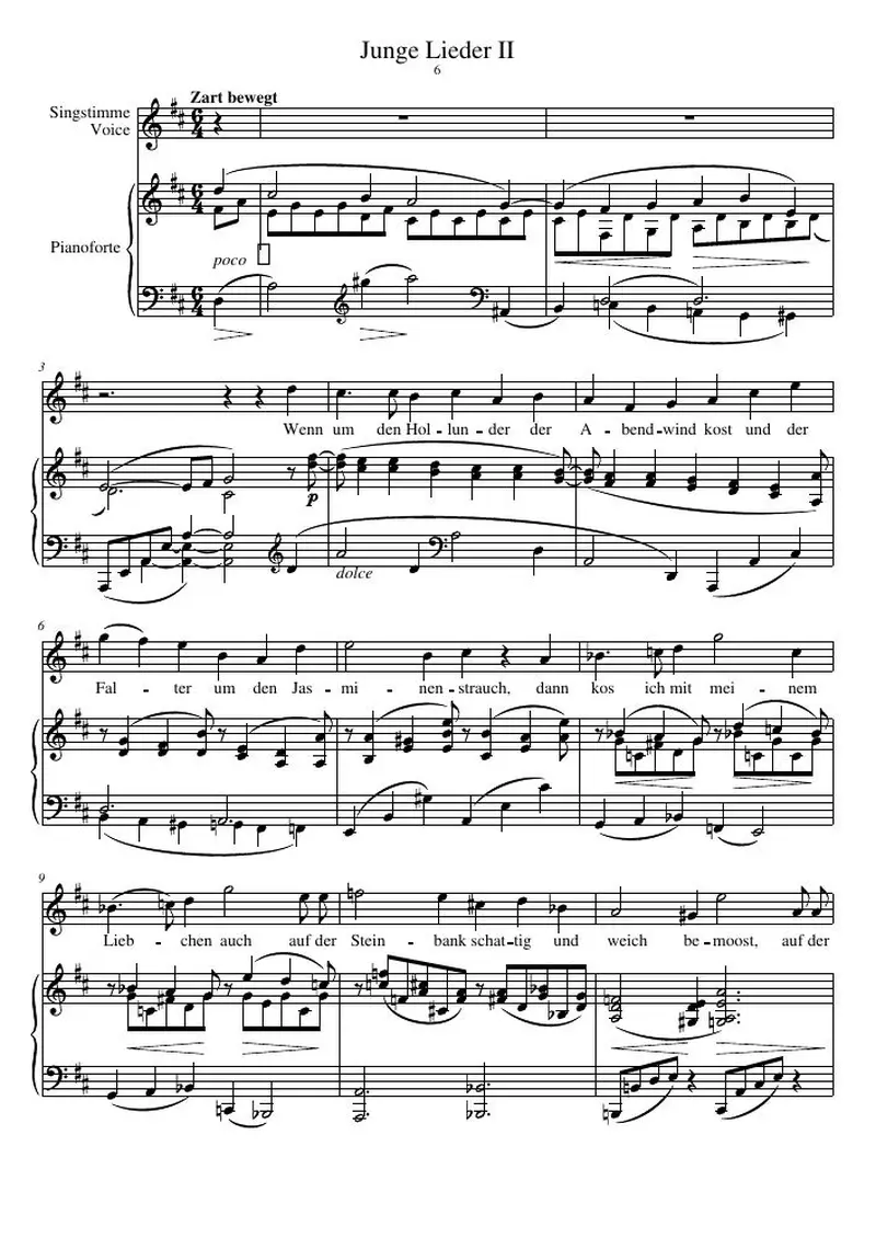 Первая страница нот «Junge Lieder II»